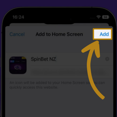 Confirm the name “Spinbet” and then tap “Add”
